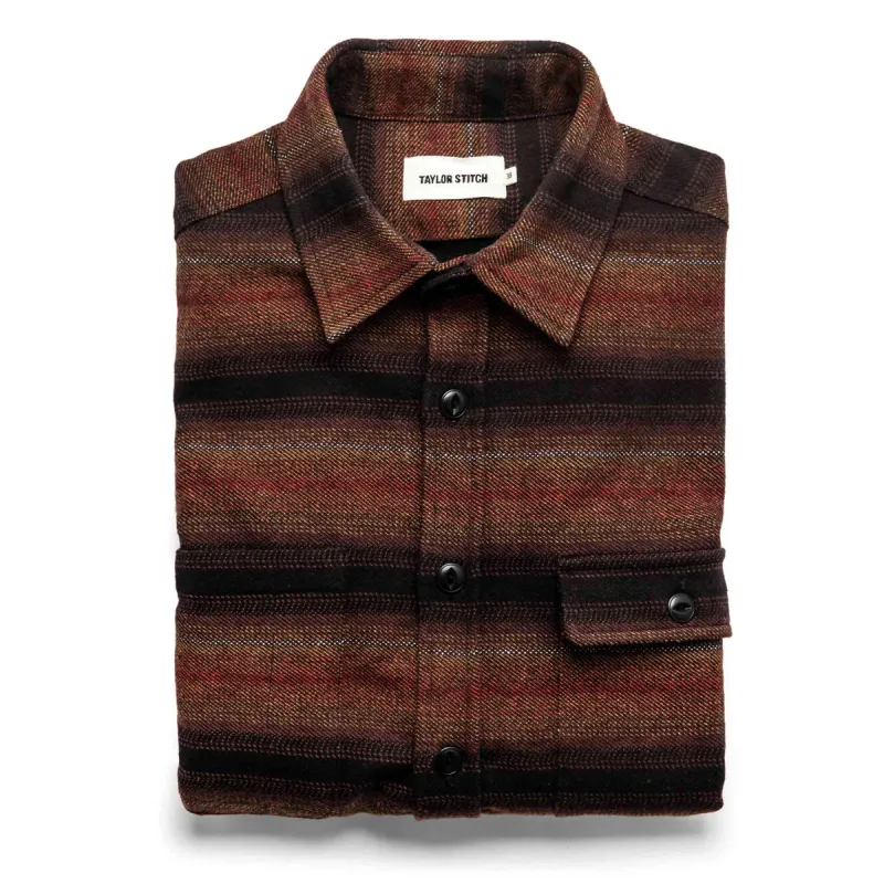 The Moto Utility Shirt in Sunset Stripe sold by Taylor Stitch