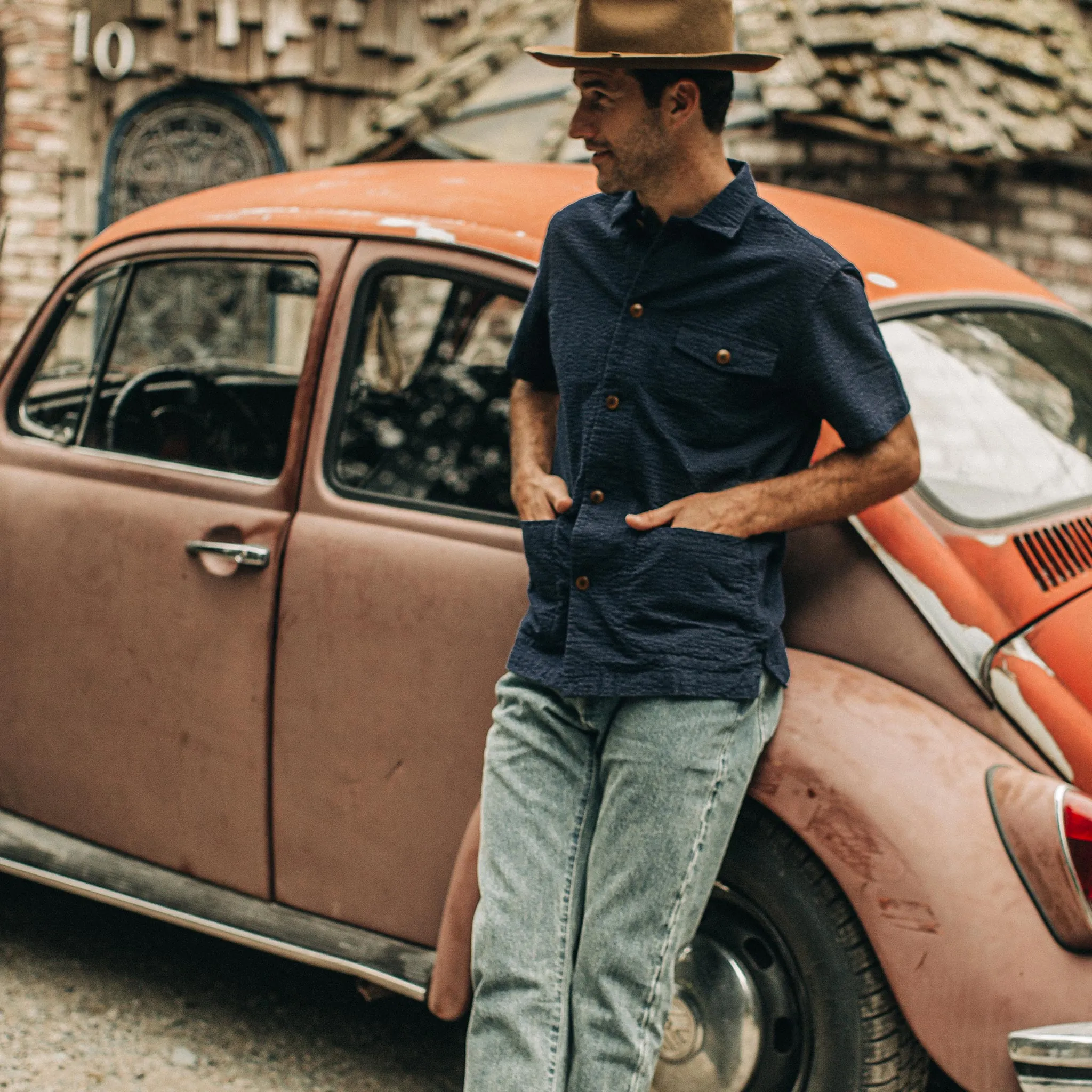 The Caravan Shirt in Navy Seersucker sold by Taylor Stitch product image thumbnail 2