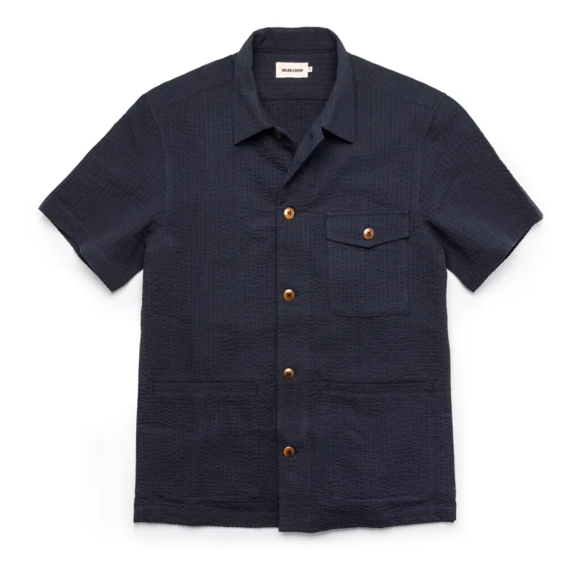 The Caravan Shirt in Navy Seersucker sold by Taylor Stitch