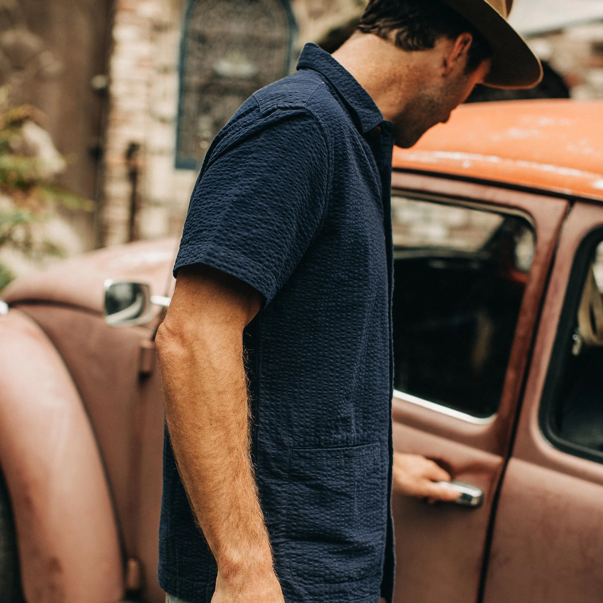 The Caravan Shirt in Navy Seersucker sold by Taylor Stitch product image thumbnail 4