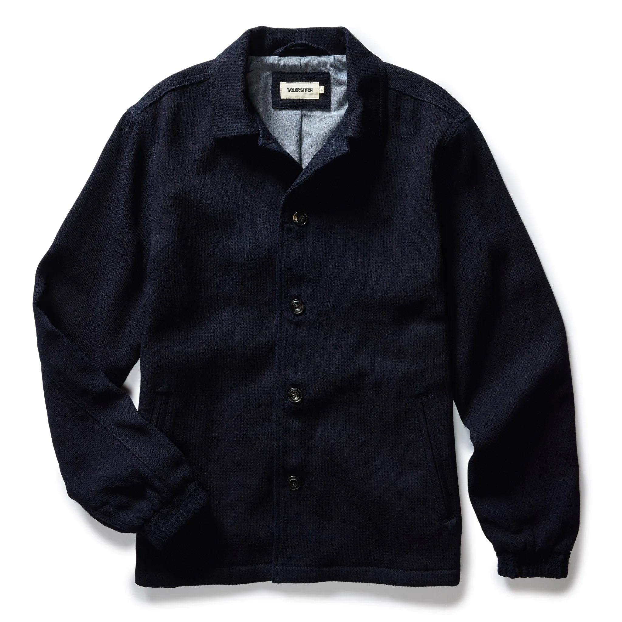 The Crew Jacket in Rinsed Indigo Sashiko sold by Taylor Stitch