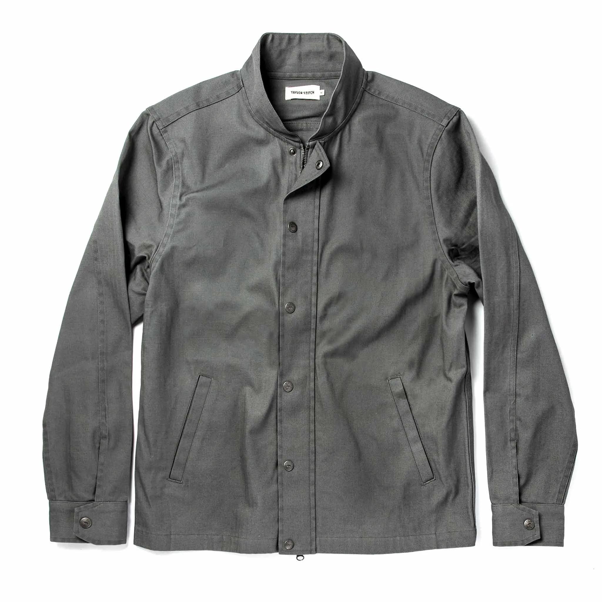 The Bomber Jacket in Washed Slate Herringbone sold by Taylor Stitch