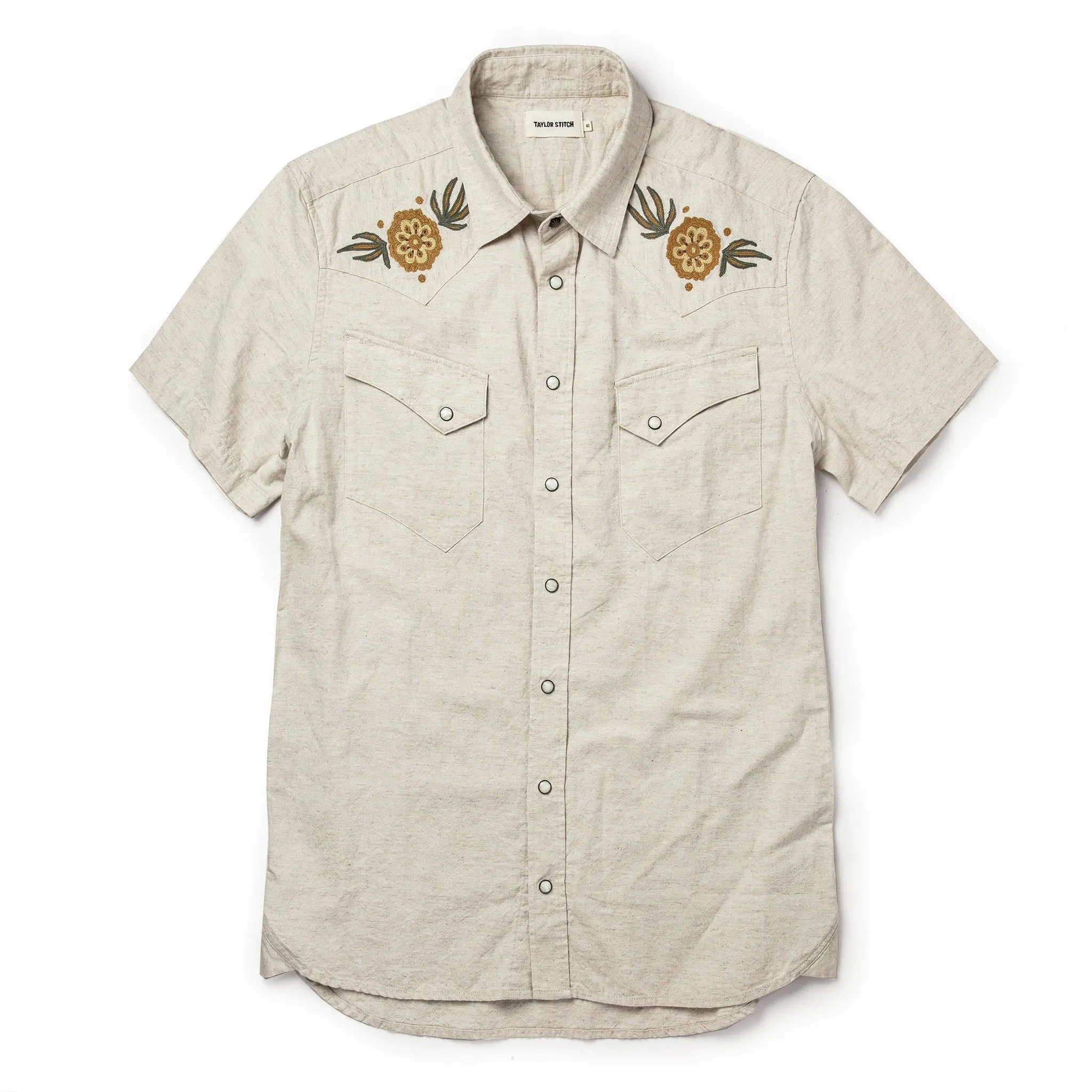 The Embroidered Short Sleeve Western in Natural sold by Taylor Stitch