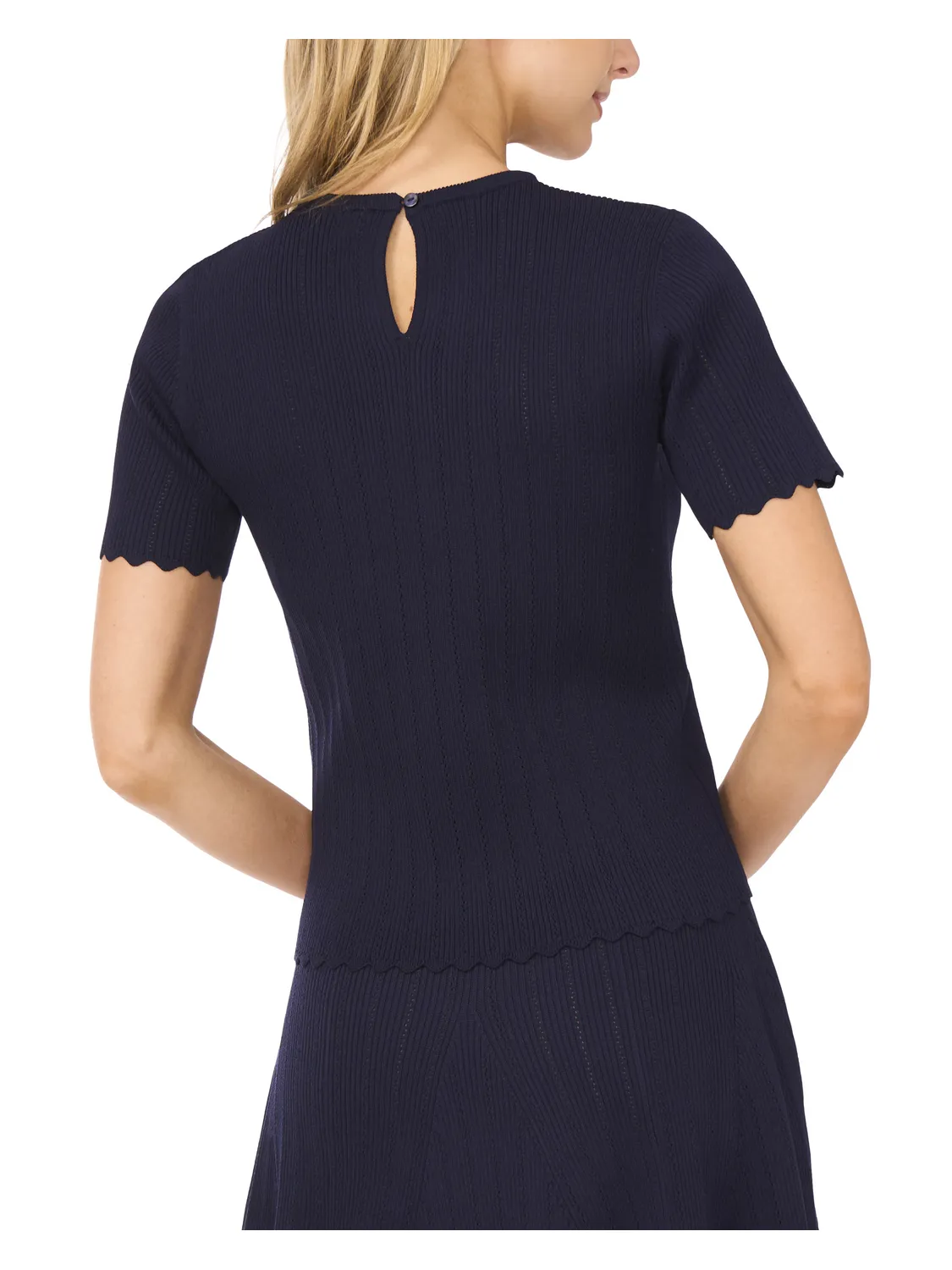 SHORT SLEEVE POINTELLE & RIB TOP | NAVY sold by Ted Baker product image thumbnail 3
