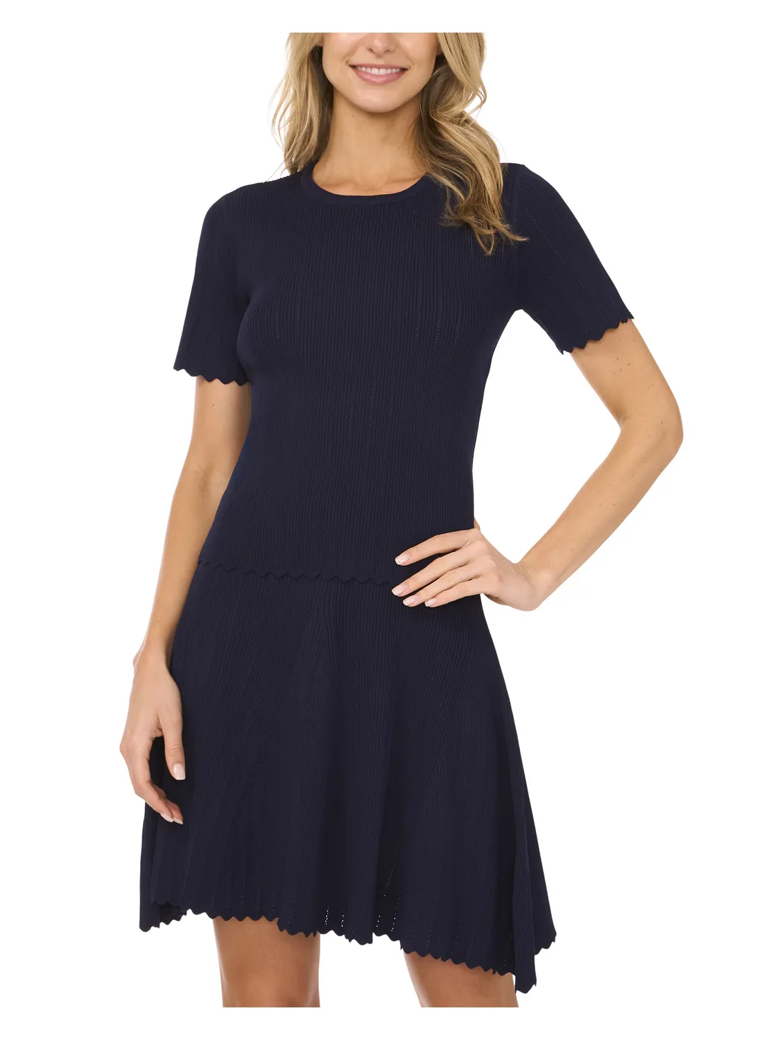 SHORT SLEEVE POINTELLE & RIB TOP | NAVY sold by Ted Baker