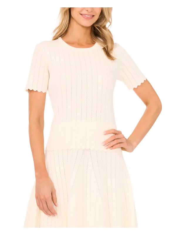 SHORT SLEEVE POINTELLE & RIB TOP | IVORY sold by Ted Baker