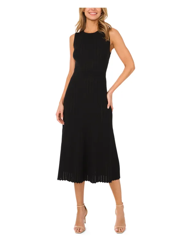 SLEEVELESS POINTELLE & RIB MIDI DRESS | BLACK sold by Ted Baker
