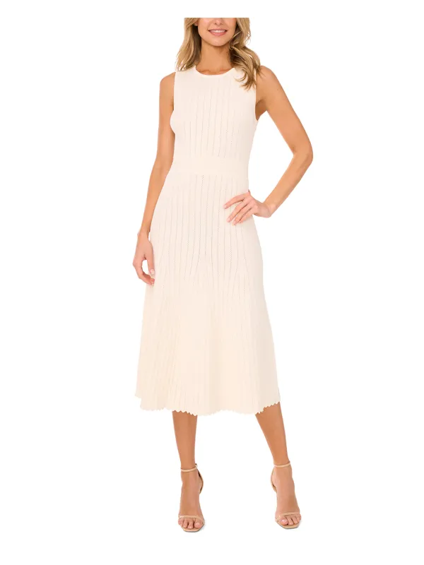 SLEEVELESS POINTELLE & RIB MIDI DRESS | LIGHT CREAM sold by Ted Baker