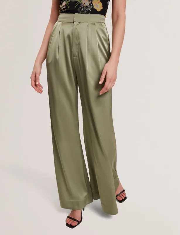 SILK WIDE LEG BELTED TUCK PANT | KHAKI sold by Ted Baker