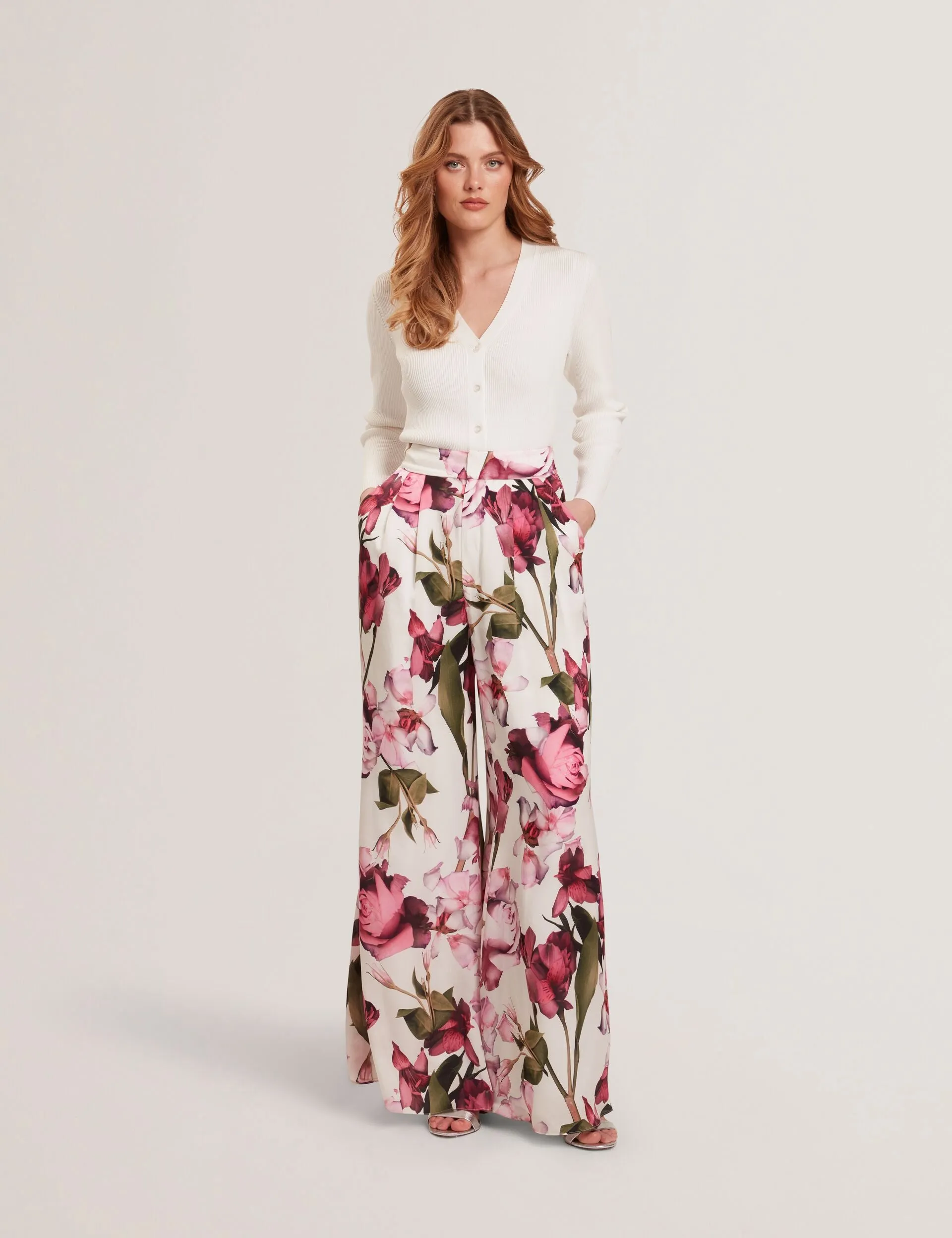 FLORAL SATIN FLOWY PANT | ULTRA WHITE sold by Ted Baker product image thumbnail 2