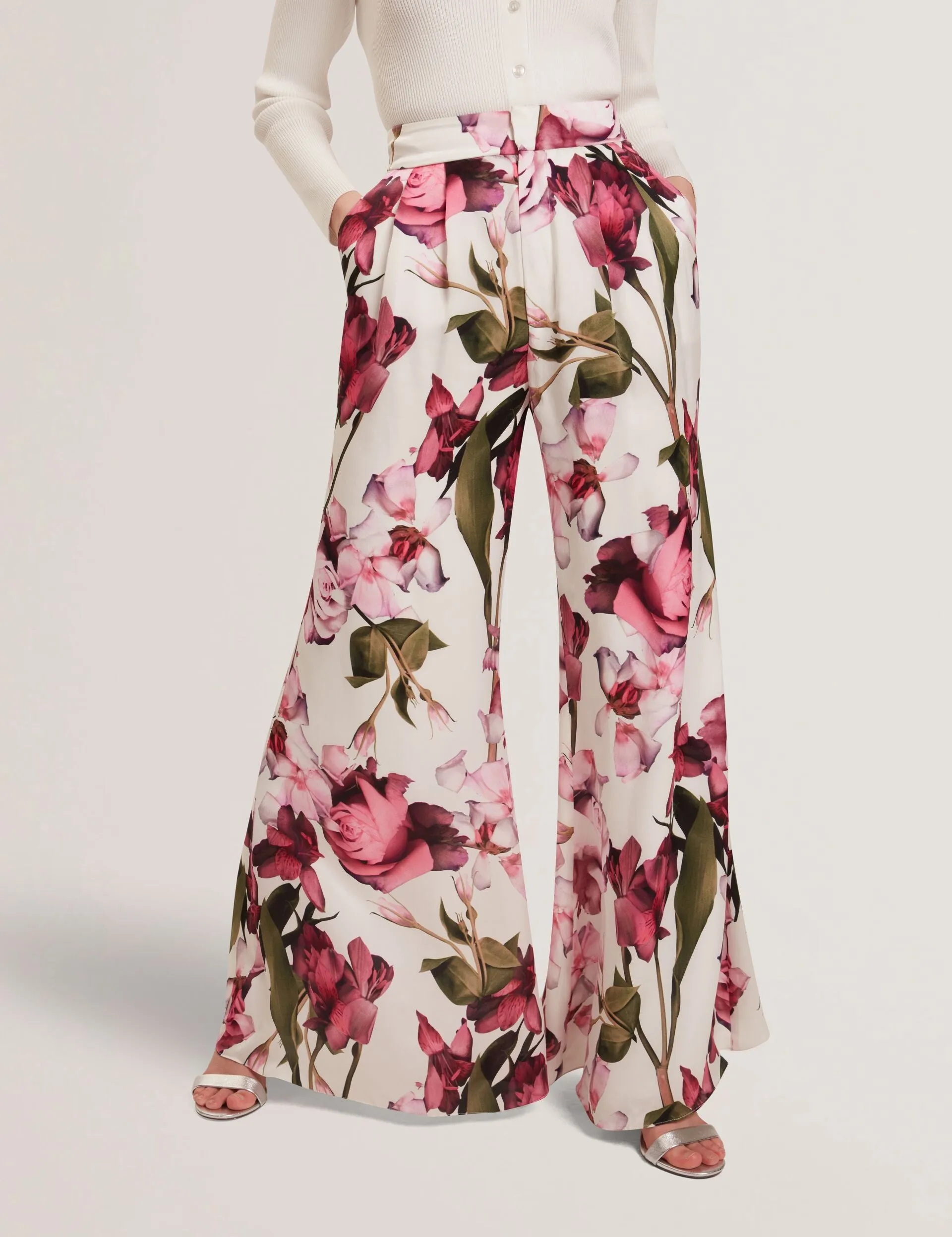 FLORAL SATIN FLOWY PANT | ULTRA WHITE sold by Ted Baker