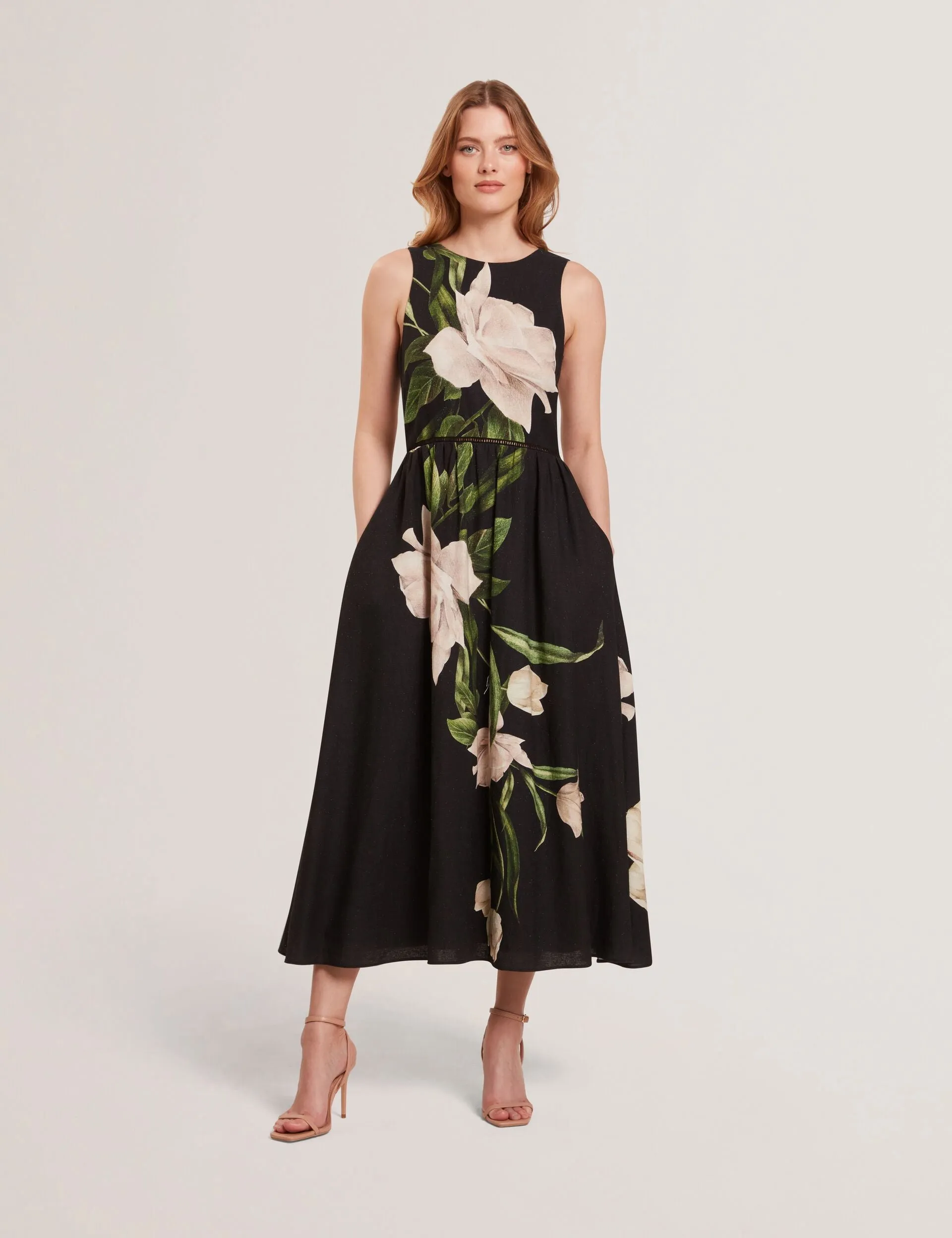 SLEEVELESS FIT AND FLARE MAXI DRESS | RICH BLACK sold by Ted Baker