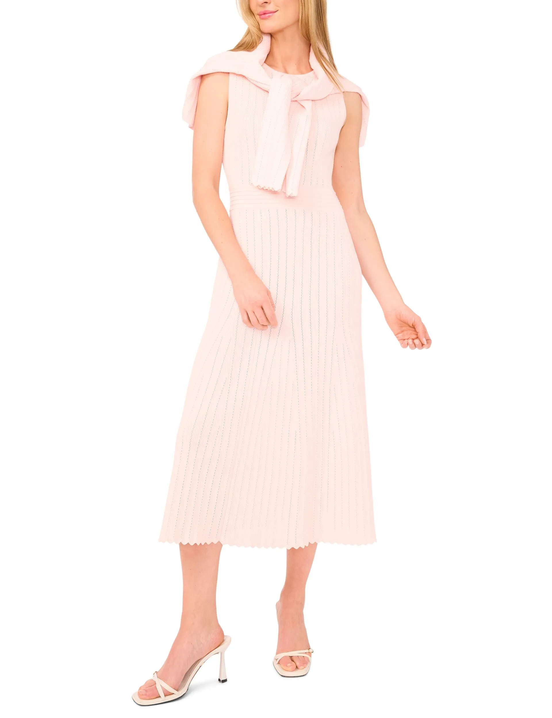 SLEEVELESS POINTELLE & RIB MIDI DRESS | PALE PINK sold by Ted Baker product image thumbnail 5