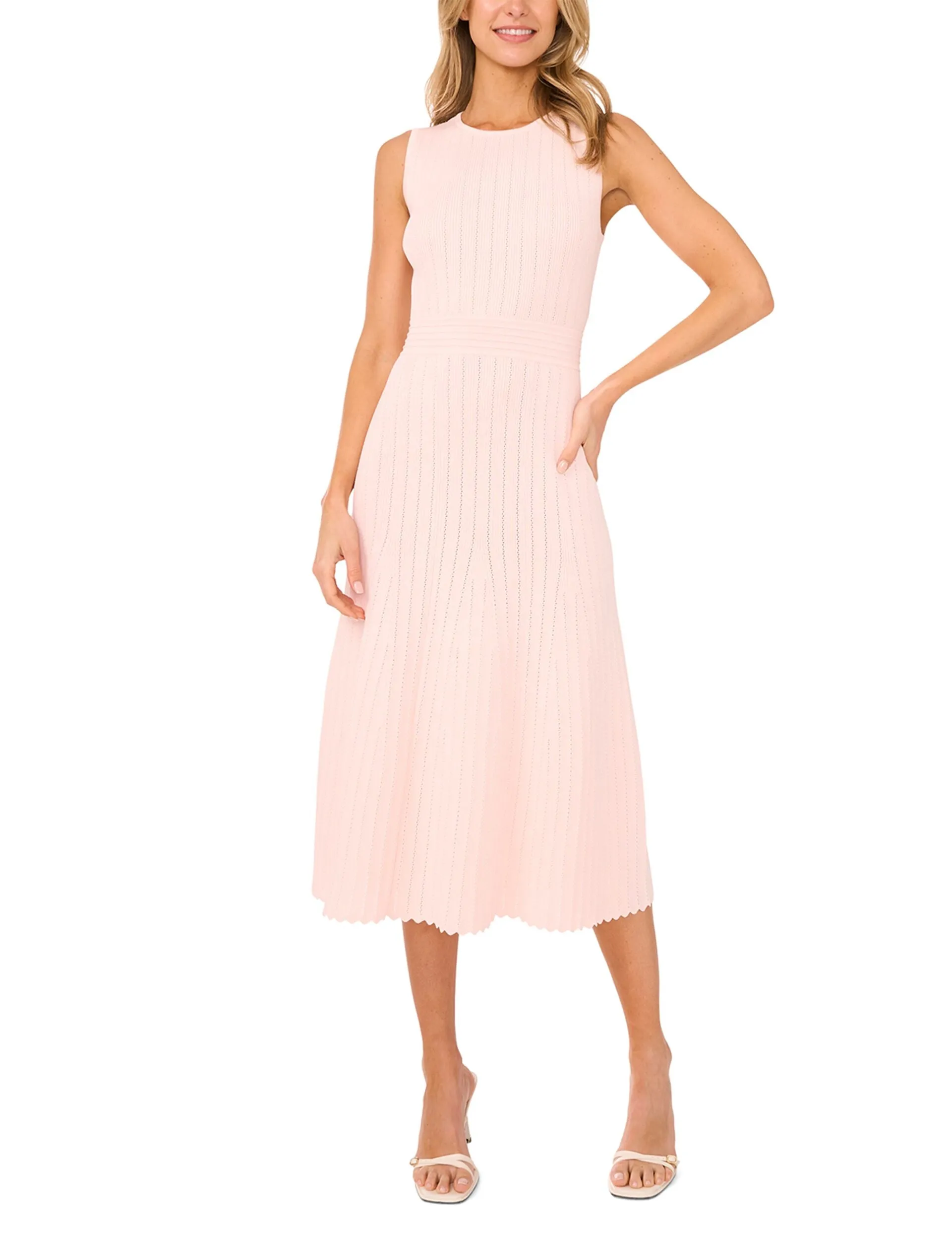SLEEVELESS POINTELLE & RIB MIDI DRESS | PALE PINK sold by Ted Baker