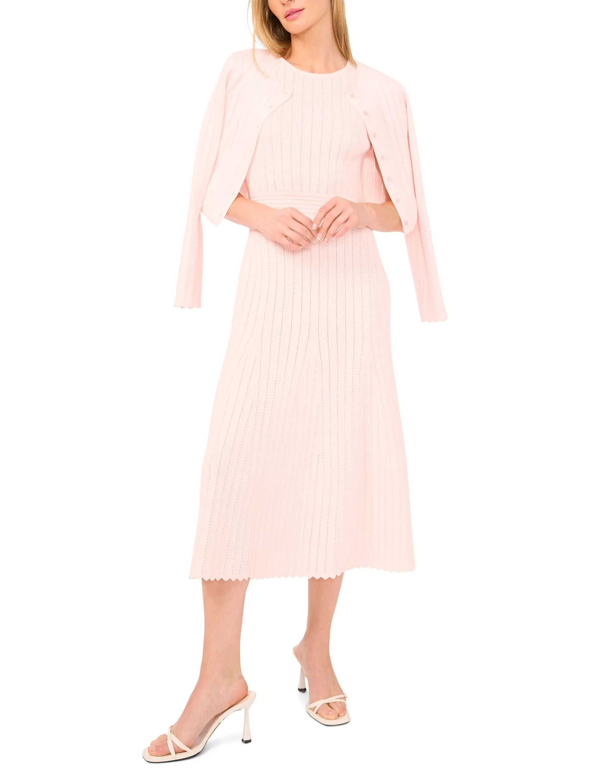 SLEEVELESS POINTELLE & RIB MIDI DRESS | PALE PINK sold by Ted Baker product image thumbnail 3