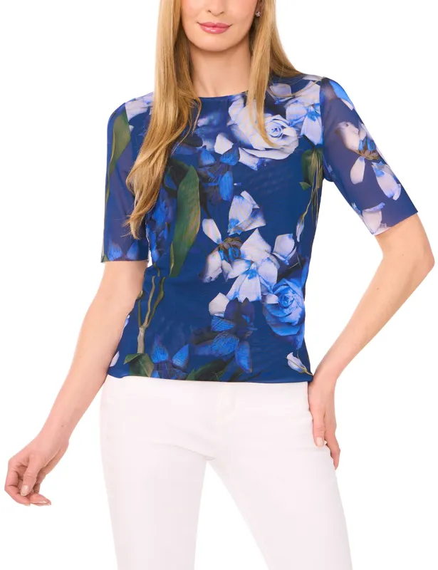 SHORT SLEEVE LINED MOCK NECK MESH TOP | NAVY sold by Ted Baker