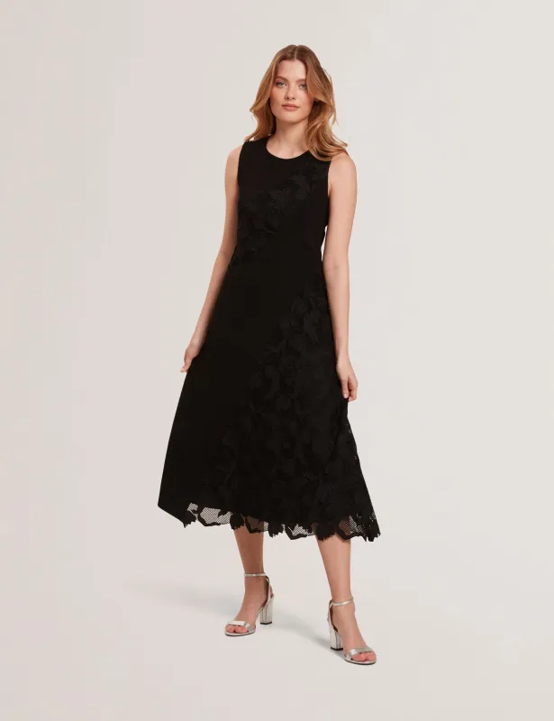 SLEEVELESS LACE APPLIQUE MIDI DRESS | RICH BLACK sold by Ted Baker