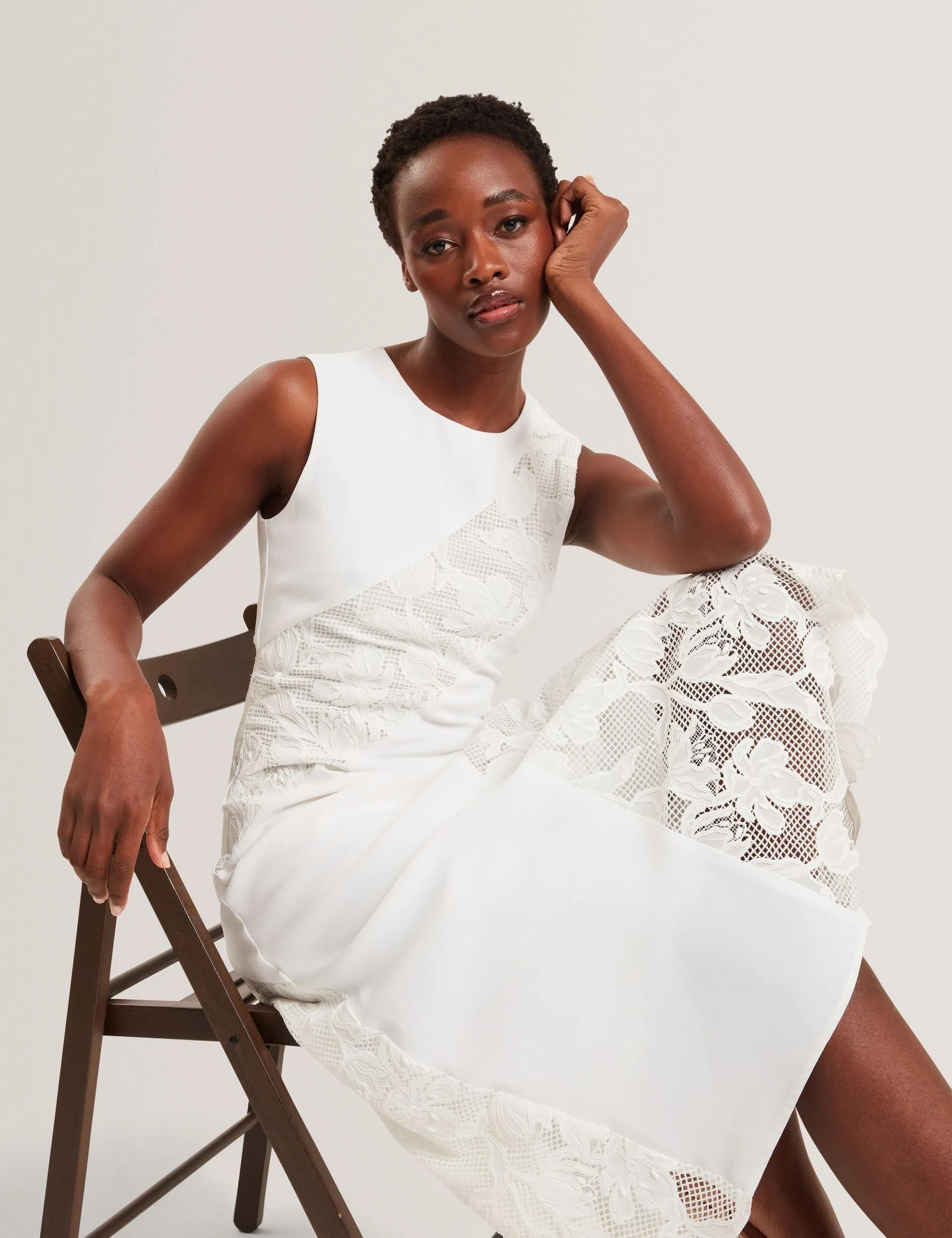 SLEEVELESS LACE APPLIQUE MIDI DRESS | ULTRA WHITE sold by Ted Baker product image thumbnail 2