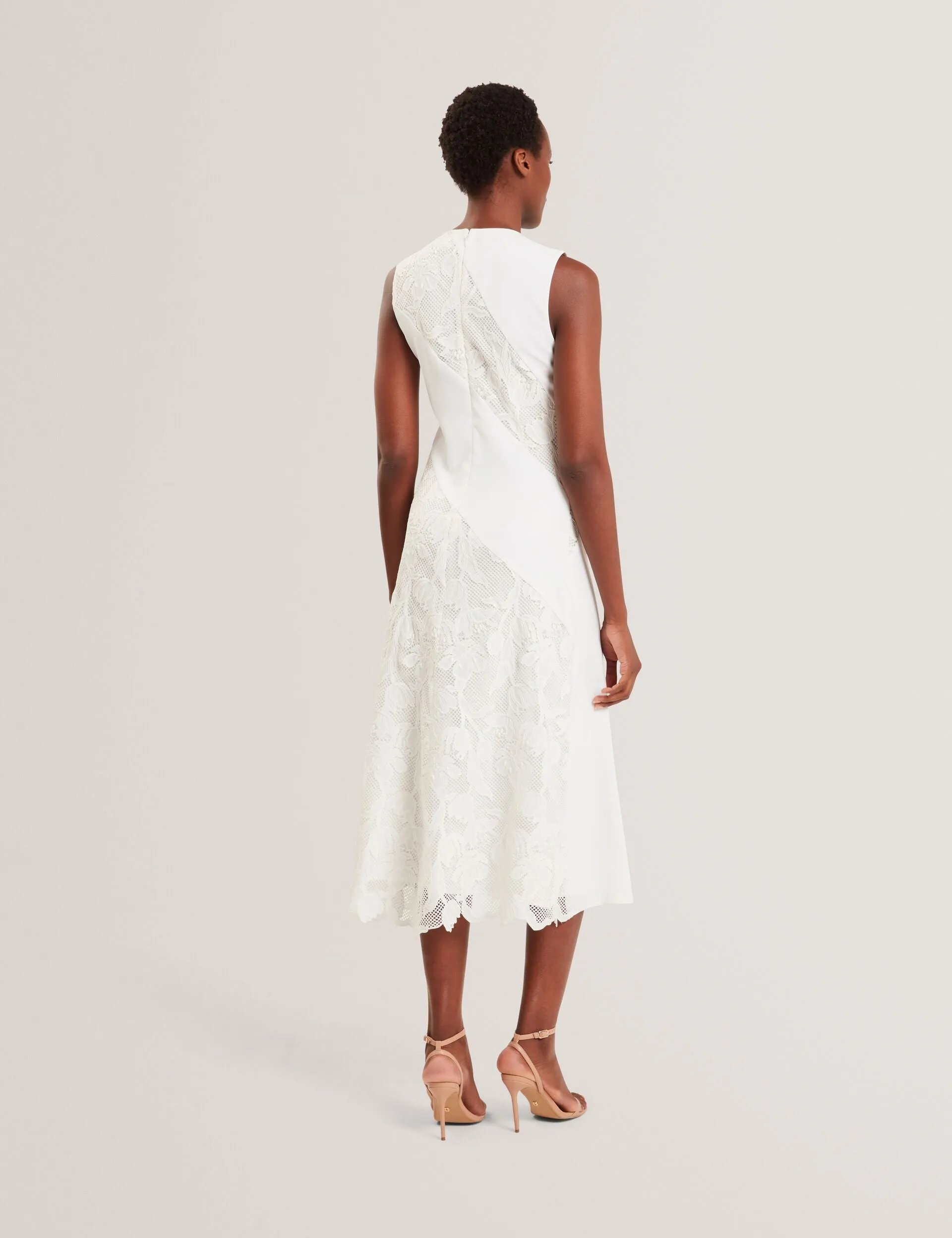 SLEEVELESS LACE APPLIQUE MIDI DRESS | ULTRA WHITE sold by Ted Baker product image thumbnail 5