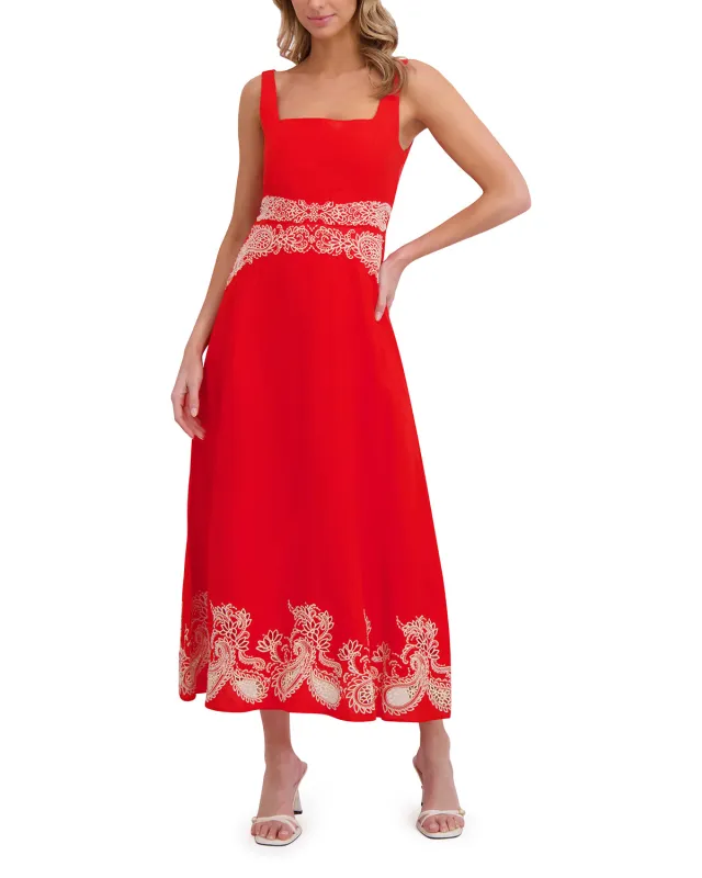 EMBROIDERY DETAIL MIDI DRESS | FLAME SCARLET sold by Ted Baker