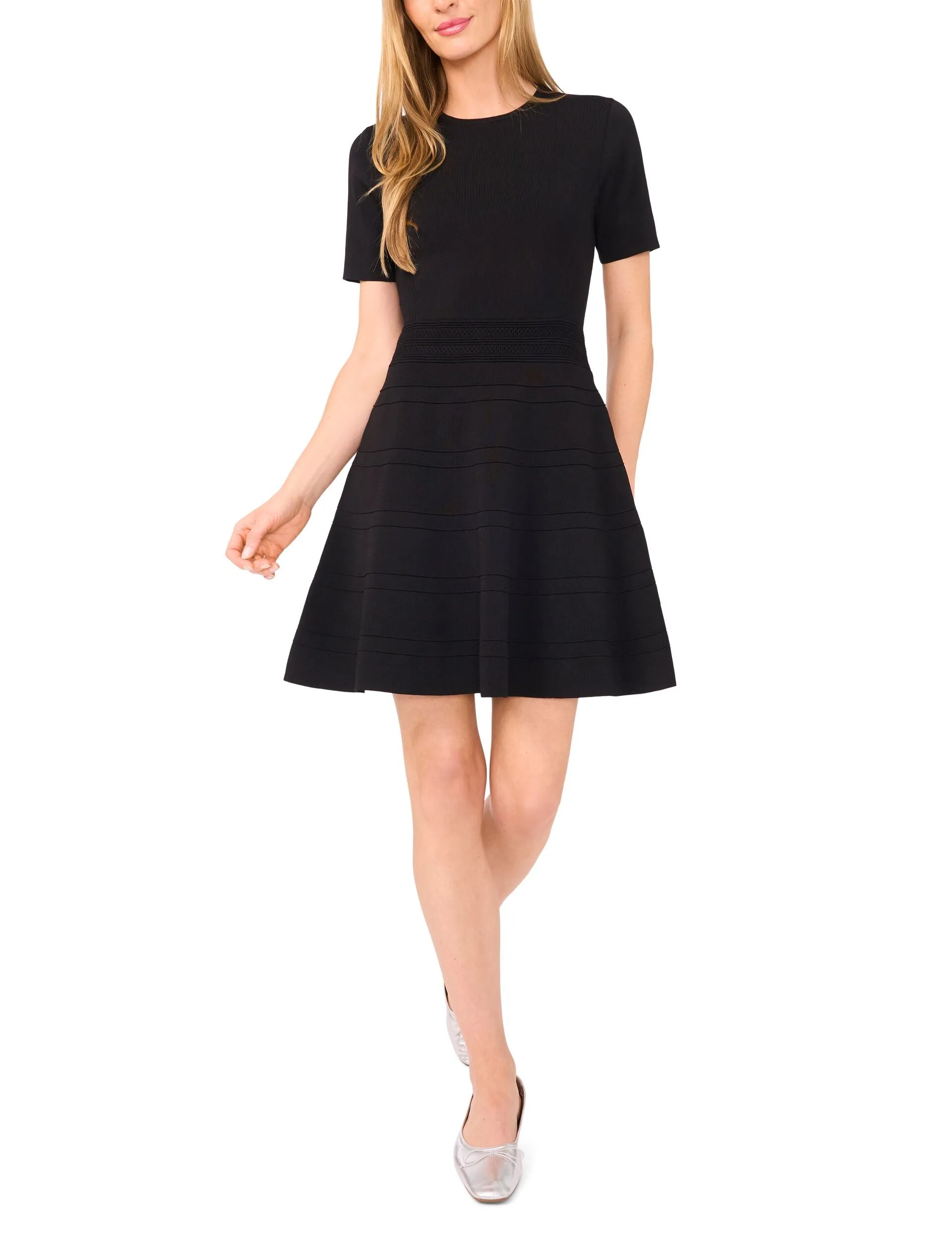 SHORT SLEEVE CREW NECK FLARE MINI DRESS | BLACK sold by Ted Baker product image thumbnail 2