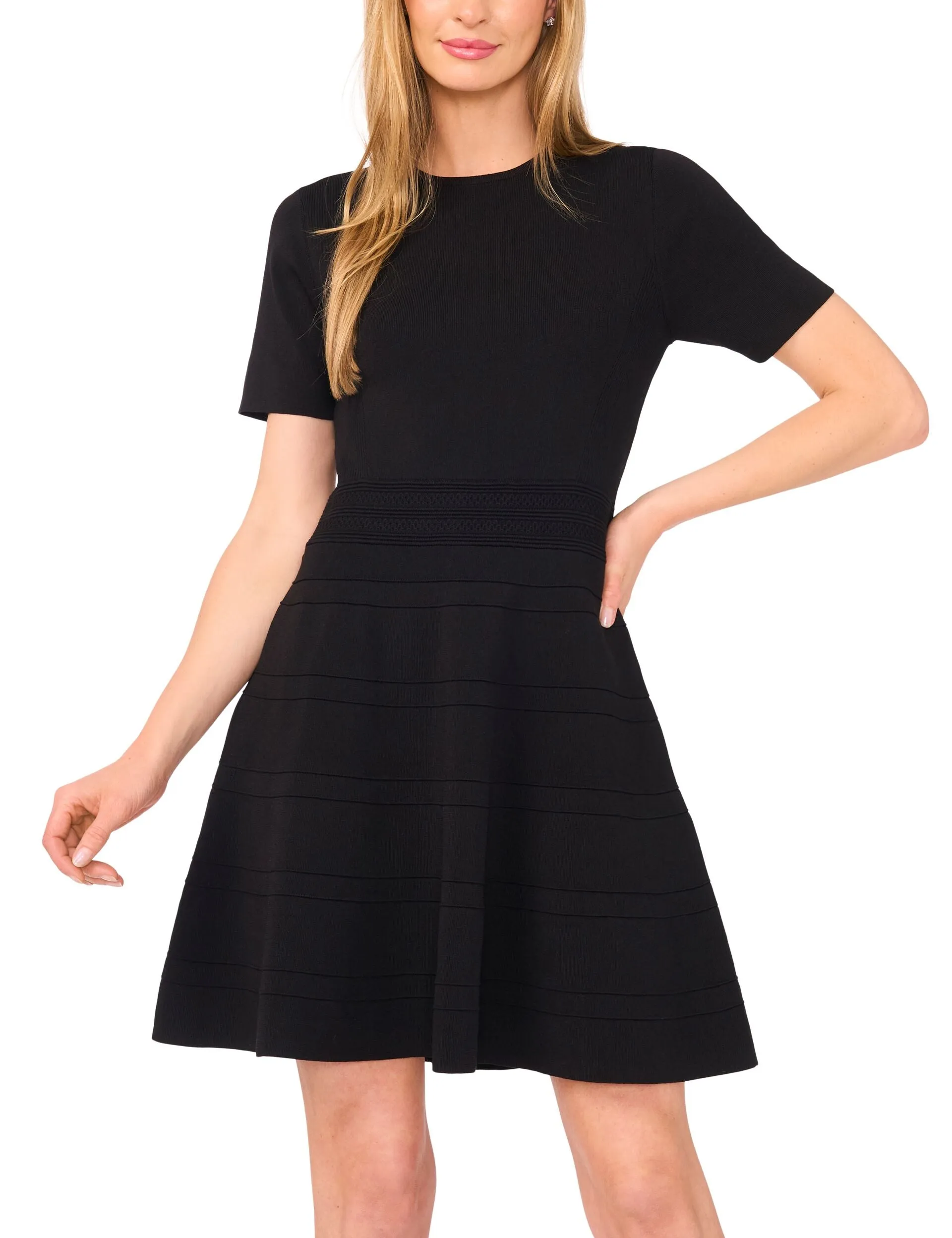 SHORT SLEEVE CREW NECK FLARE MINI DRESS | BLACK sold by Ted Baker