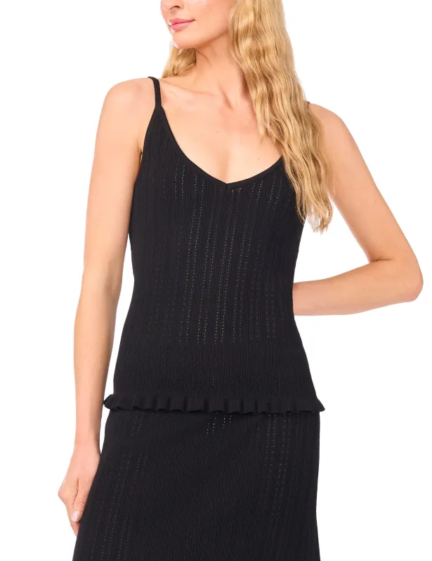 TRIM STRAP TANK TOP WITH POINTELLE & RIB | RICH BLACK sold by Ted Baker