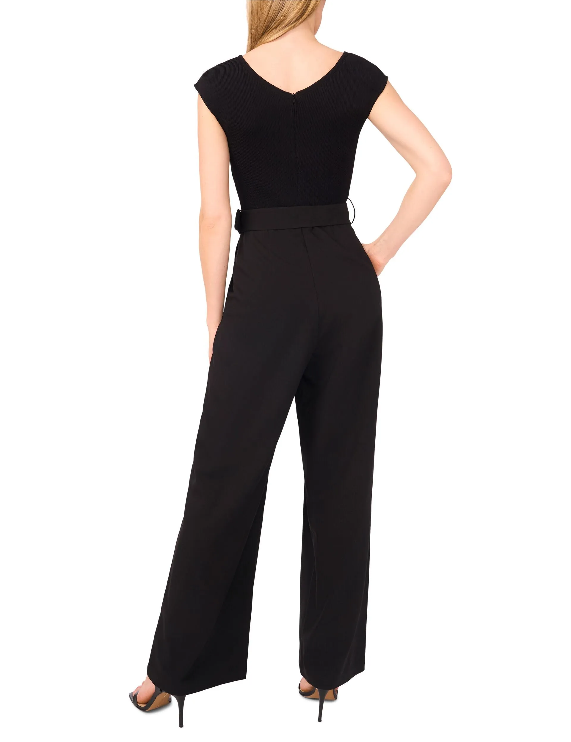 V-NECK JUMPSUIT WITH WOVEN BOTTOM | BLACK sold by Ted Baker product image thumbnail 3