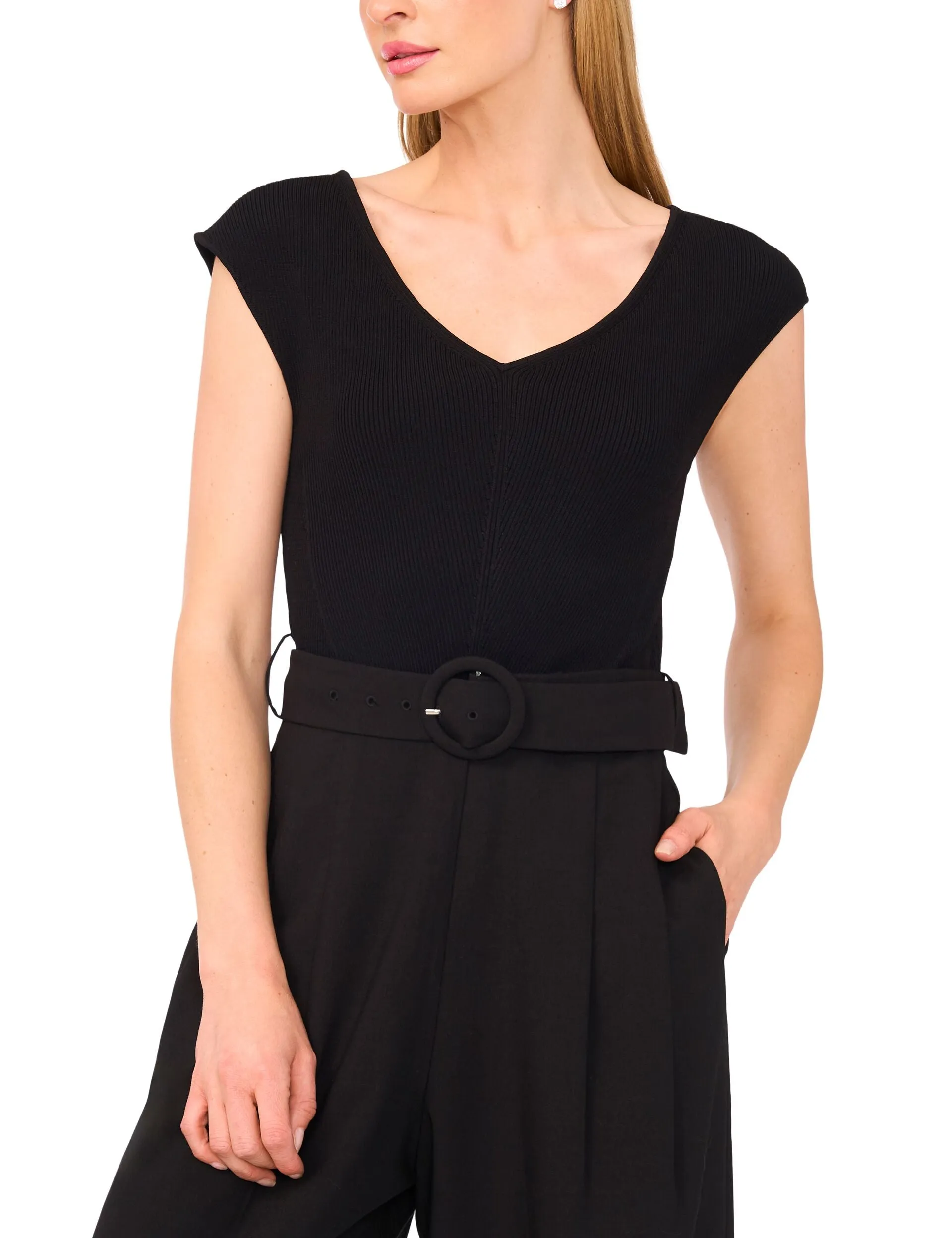 V-NECK JUMPSUIT WITH WOVEN BOTTOM | BLACK sold by Ted Baker product image thumbnail 2