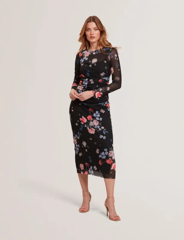 MESH PRINTED COLUMN DRESS | RICH BLACK sold by Ted Baker