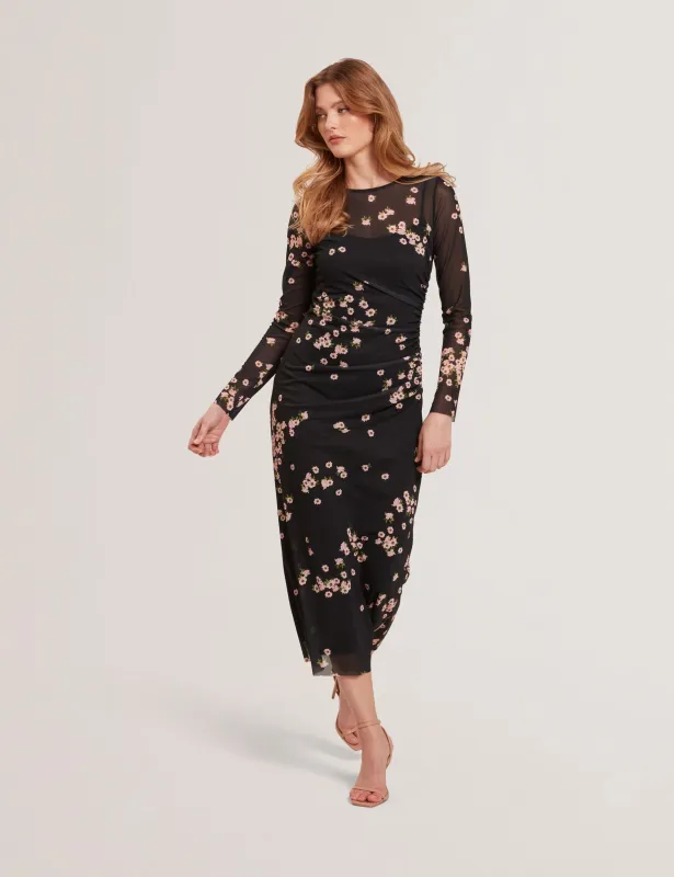 MESH PRINTED COLUMN DRESS | RICH BLACK sold by Ted Baker