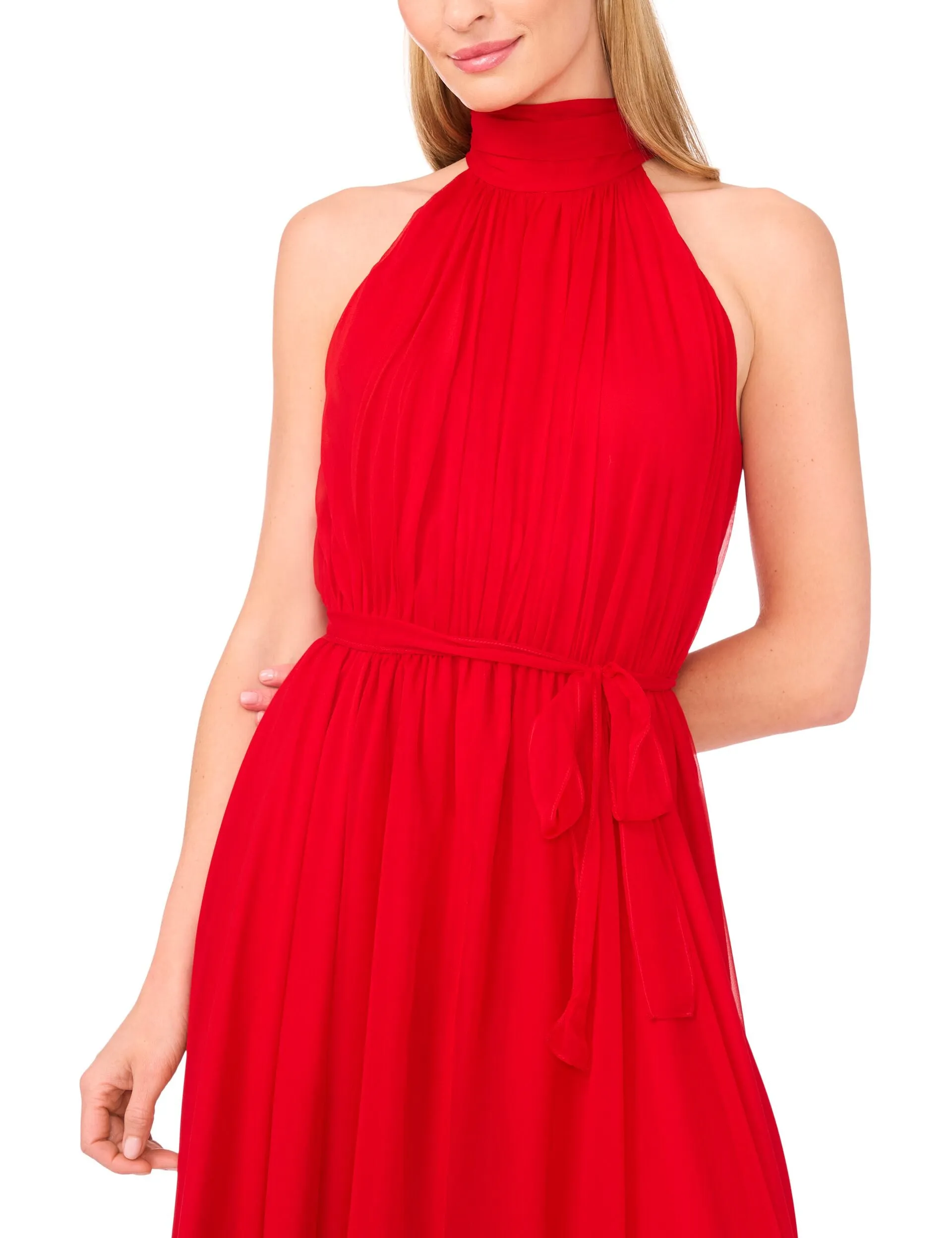 HALTER NECK HANKERCHIEF HEM MIDI DRESS | RED sold by Ted Baker product image thumbnail 3