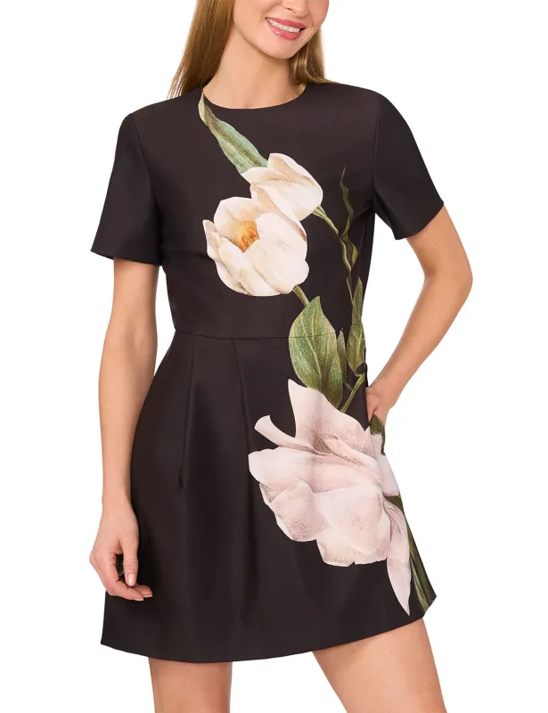 SHORT SLEEVE FLORAL PLEATED MINI DRESS | RICH BLACK sold by Ted Baker