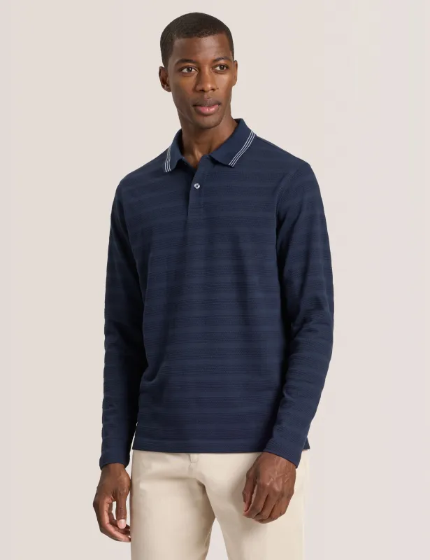 POPCORN STRIPE LONG SLEEVE POLO | SKY CAPTAIN sold by Ted Baker