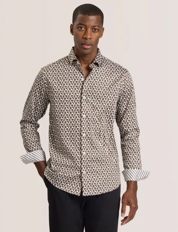SOREN LONG SLEEVE ARCHIE PRINT SHIRT | DULL GOLD sold by Ted Baker
