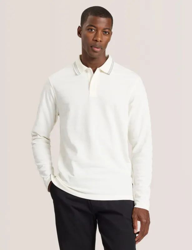 POPCORN STRIPE LONG SLEEVE POLO | EGRET sold by Ted Baker