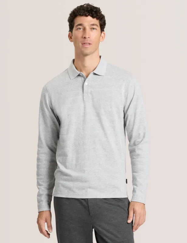 POPCORN STRIPE LONG SLEEVE POLO | GREY HEATHER sold by Ted Baker