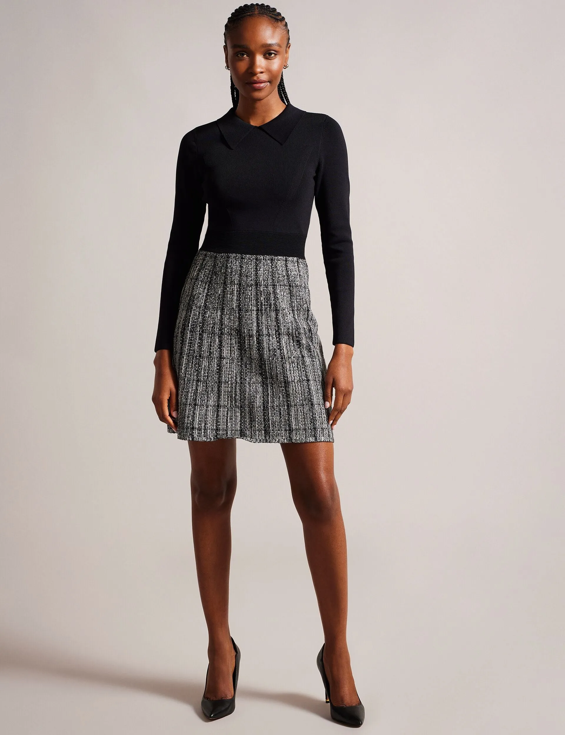 LONG SLEEVE MOCK DETAIL DRESS | BLACK sold by Ted Baker