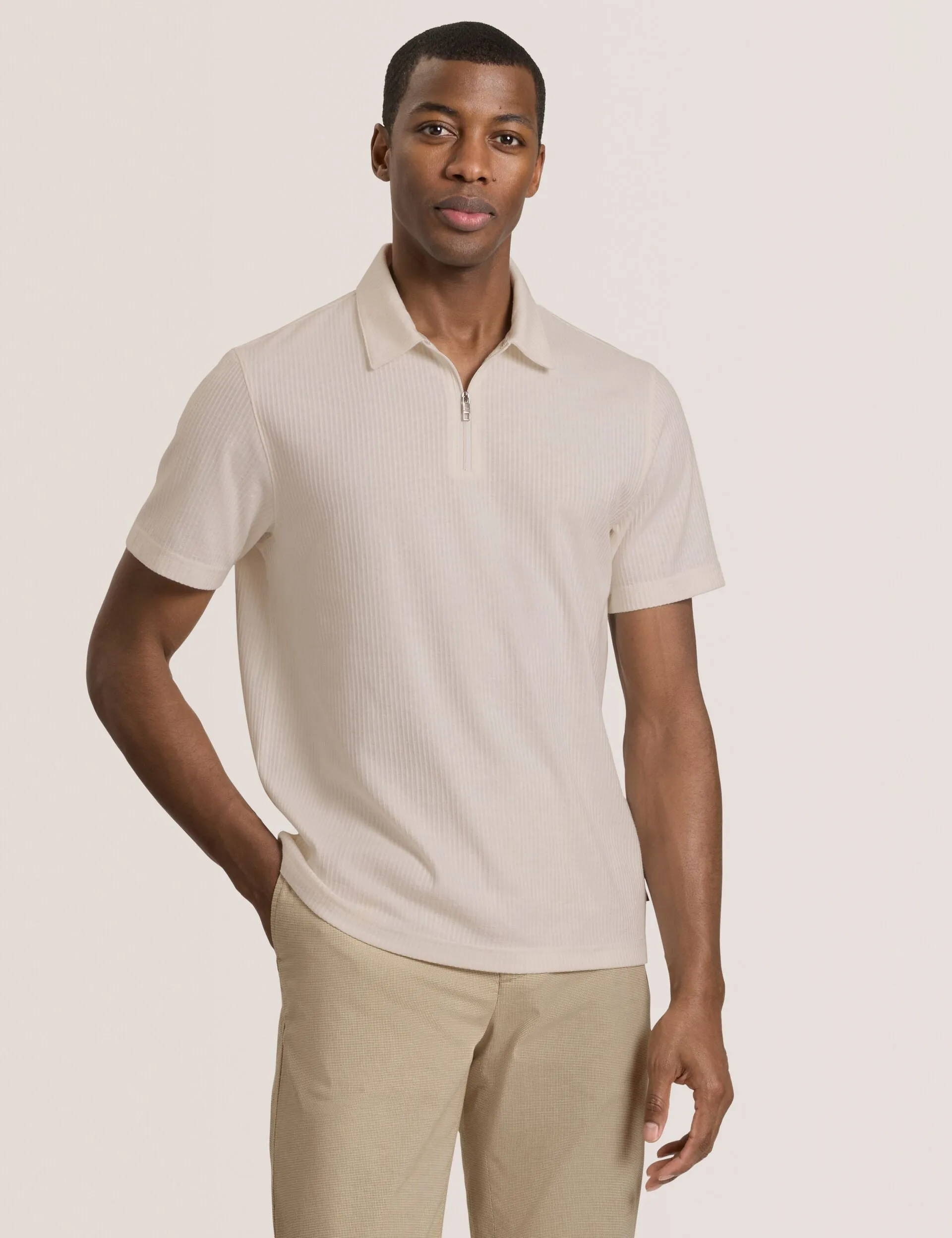 RIB ZIP POLO | ECRU sold by Ted Baker