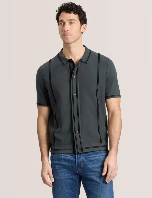 BUTTON FRONT SWEATER POLO | DK-GREY sold by Ted Baker