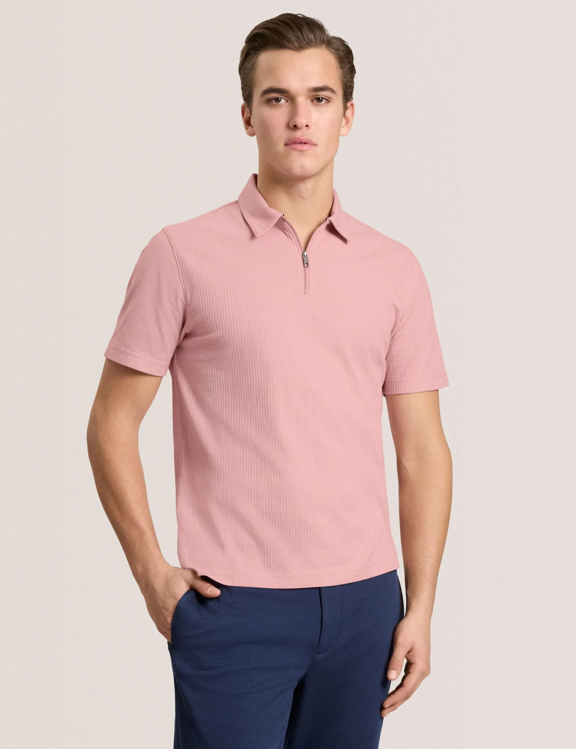 RIB ZIP POLO | PALE PINK sold by Ted Baker