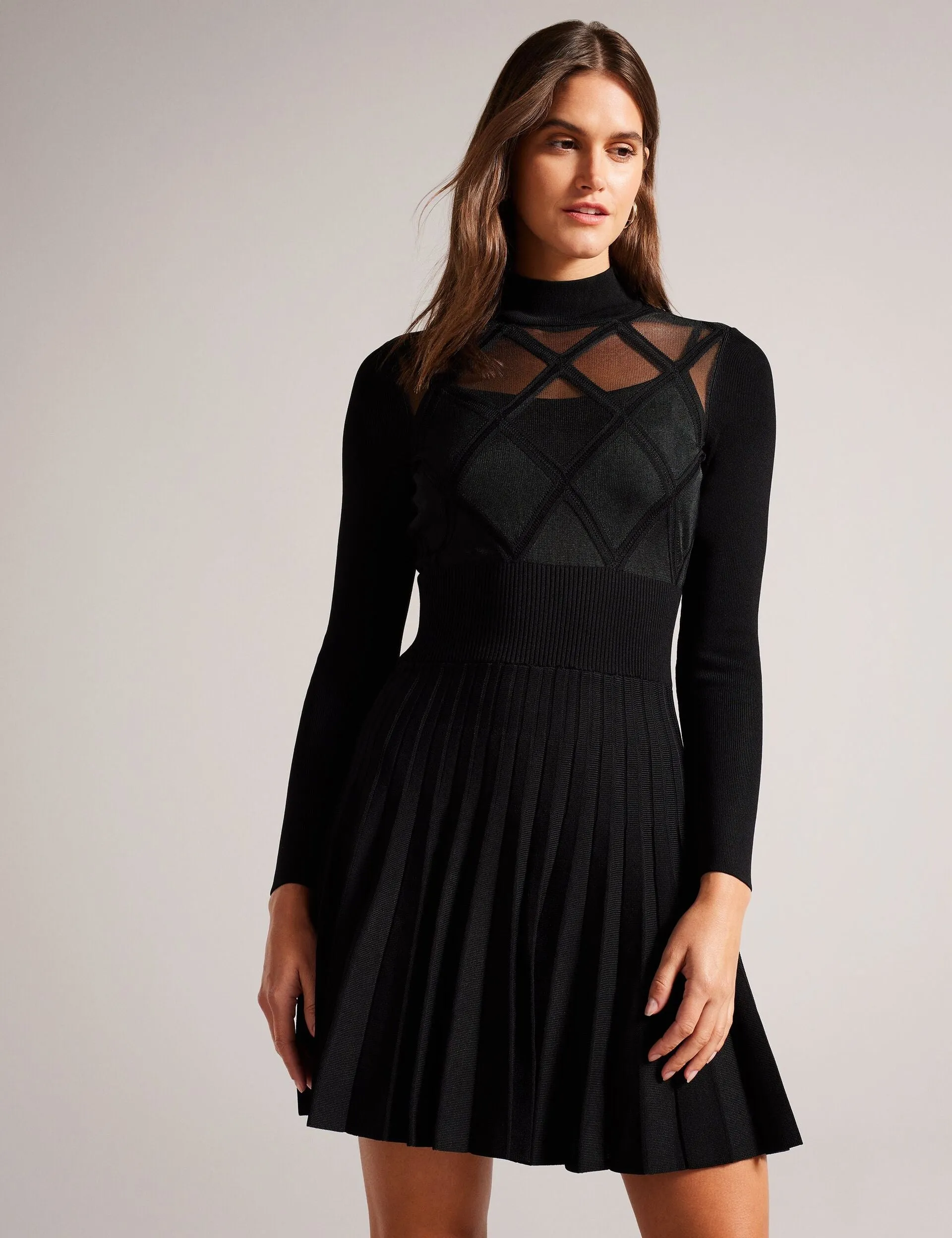 LONG SLEEVE DIAMOND DRESS | BLACK sold by Ted Baker