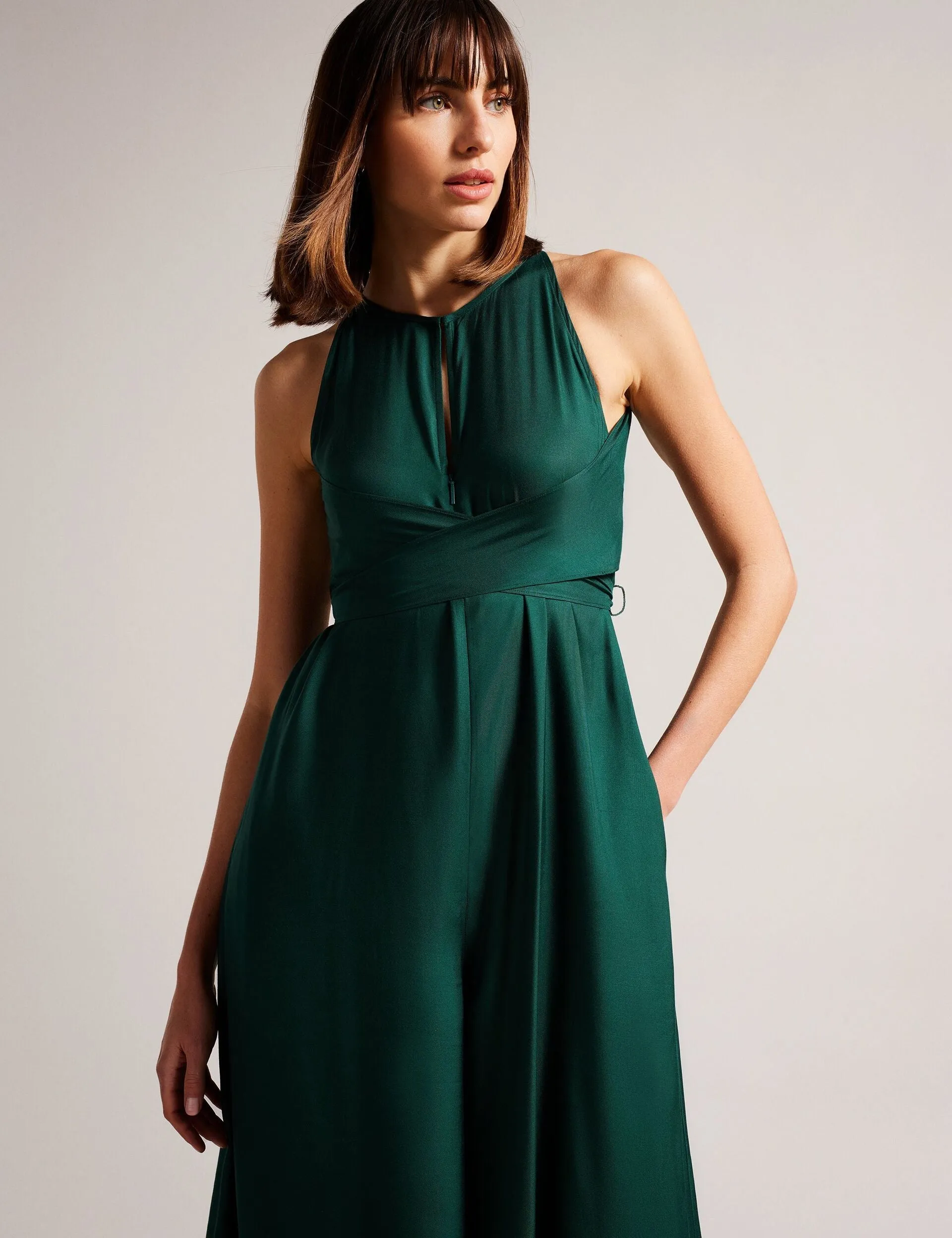 HALTER NECK JUMPSUIT WITH WRAP BODICE | DARK GREEN sold by Ted Baker product image thumbnail 4