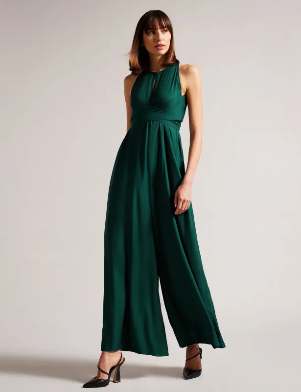 HALTER NECK JUMPSUIT WITH WRAP BODICE | DARK GREEN made by Ted Baker