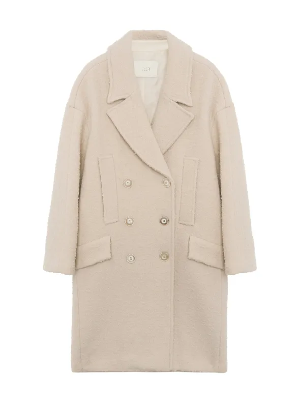 Cream White Bouclé Double-Breasted Long Coat sold by Tela