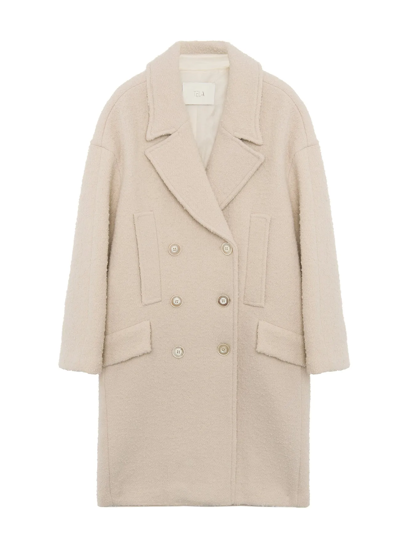 Cream White Bouclé Double-Breasted Long Coat sold by Tela