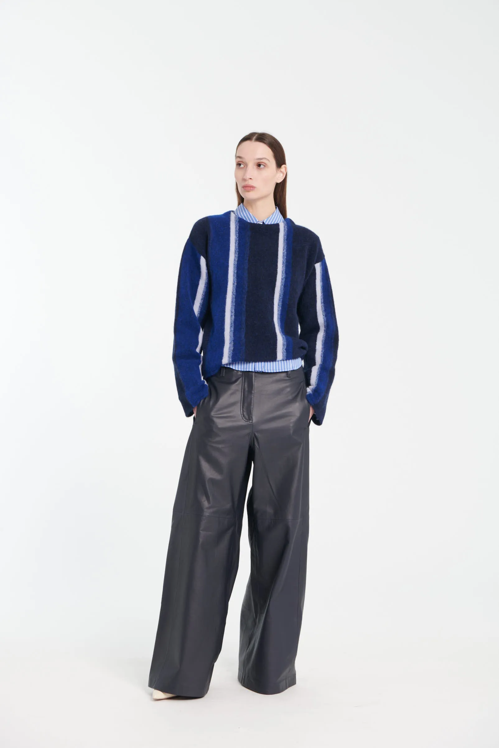 Blue And White Striped Brushed Knit Sweater sold by Tela product image thumbnail 3