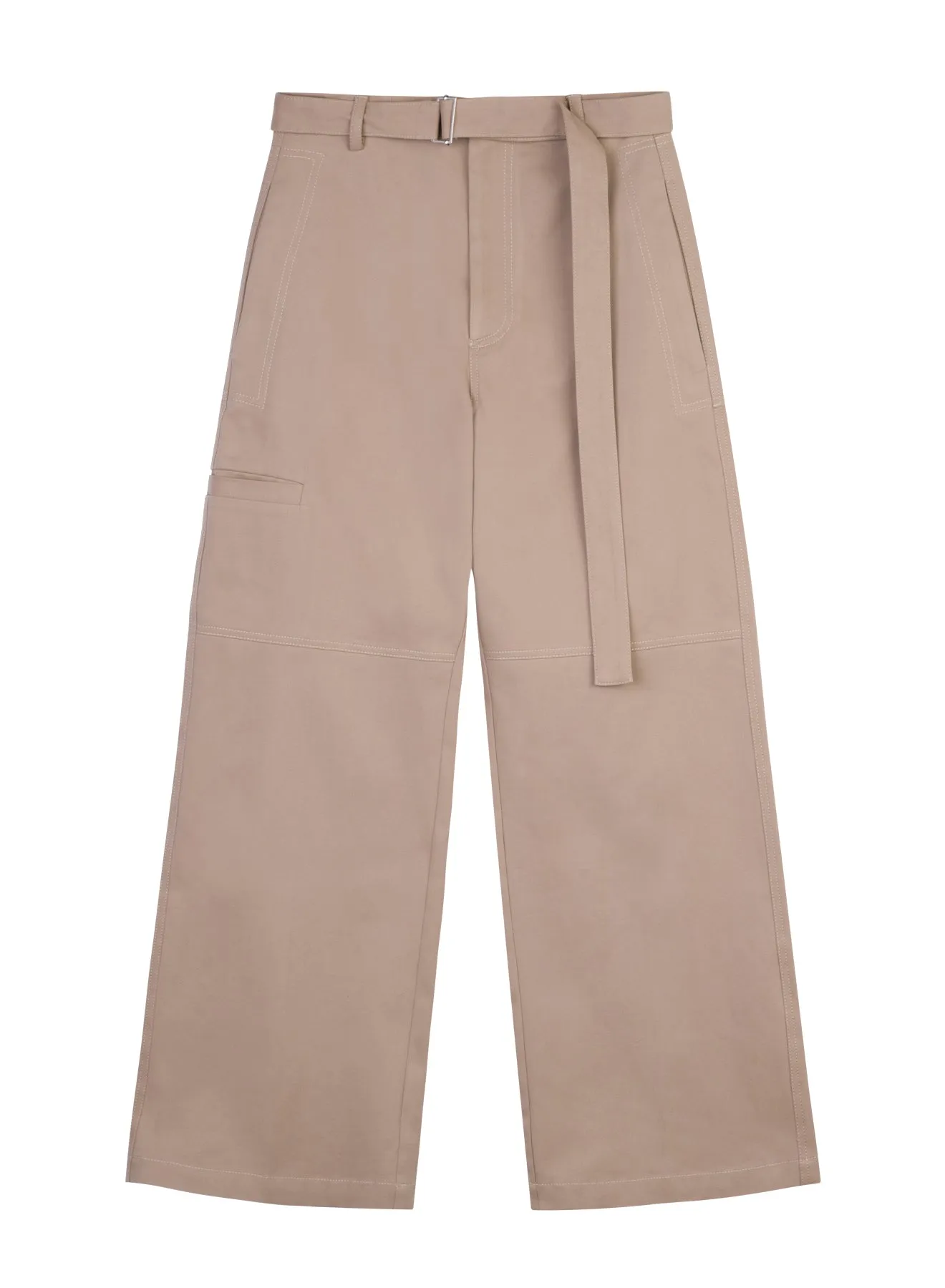 Beige Emirised Cotton Wide-Leg Trousers sold by Tela