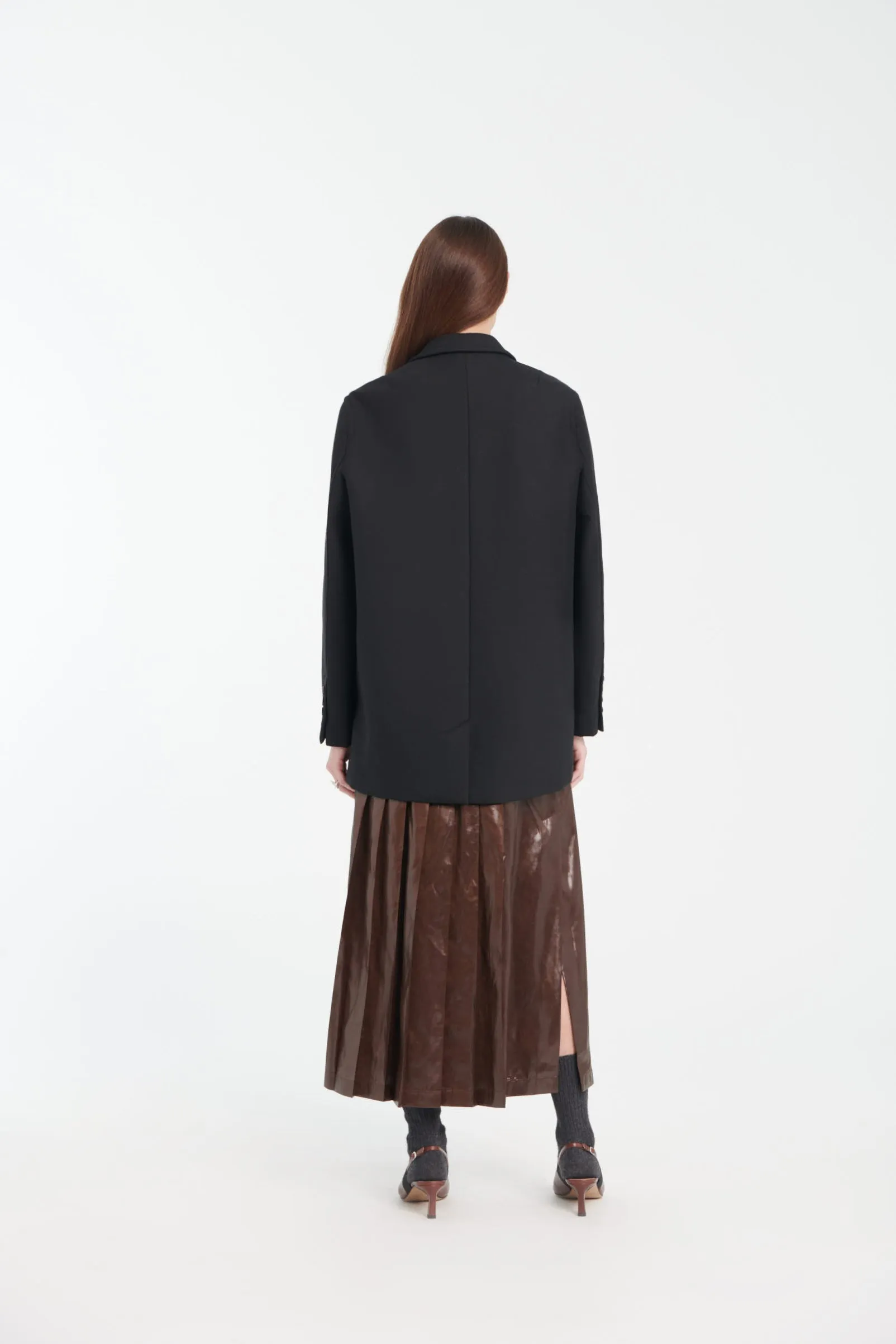 Cacao Taffeta Leather-Look Midi Skirt sold by Tela product image thumbnail 4