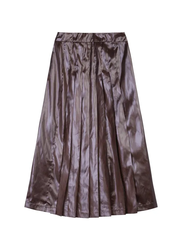 Cacao Taffeta Leather-Look Midi Skirt sold by Tela